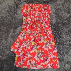 Red Floral Strapless Dress